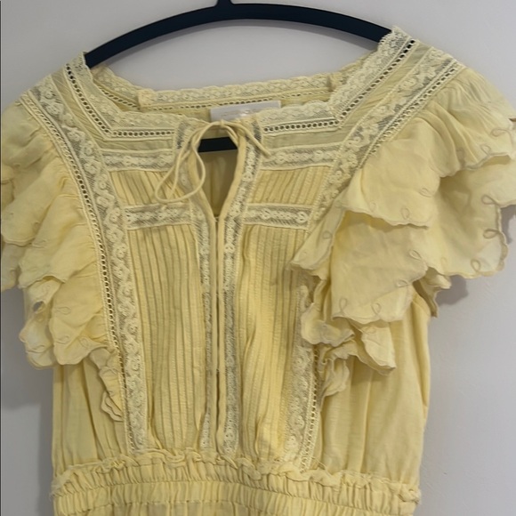 LOVESHACKFANCY Darryl Flutter Sleeve Butter Yellow Ruffled Mini Dress - Picture 11 of 16